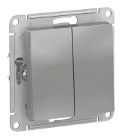 Выключатель 2-клавишный, IP44, сх.5, 10АХ, механизм Systeme Electric AtlasDesign Aqua Алюминий ATN440351