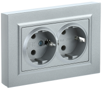 BRITE Розетка двойная с заземлением без защитных шторок 16А в сборе РС12-3-БрС сталь IEK BR-R21-16-K46-F