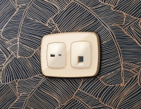 Комплект механизма компьютерной розетки Ambrella Volt RJ-45 (8P8C) CAT6A экранированной с автоматической защитной шторкой OMEGA MO312005 Бежевый глянец QUANT (OP3120, VM185)