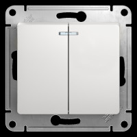 GLOSSA Выключатель двухклавишный с подсветкой в рамку белый схема 5а Systeme Electric GSL000153