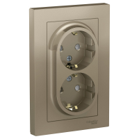 Розетка ATLASDESIGN двойная с заземлением со шторками 16А в сборе шампань Systeme Electric ATN000526