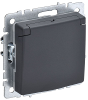 BRITE Розетка с заземлением с защитными шторками и крышкой 16А IP20 РСбш10-3-БрГ графит IEK BR-R16-16-K53