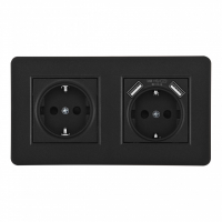 Розетка двойная (двухпостовая) с/з и шторками + USB Arte Milano SET16-2-47-1-40-1 black