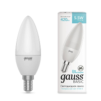 Лампа светодиодная Gauss E14 5.5W 4100К свеча матовая 1033126