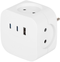 Разветвитель электрический ЭРА SP-4-3USBAC-W на 4 розетки + 3 USB A+C со шторками 10А белый Б0069083