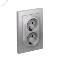 Розетка ATLASDESIGN двойная с заземлением 16А в сборе алюминий Systeme Electric ATN000324