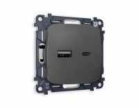 Комплект механизма розетки 2USB A+C 20W (быстрая зарядка) Ambrella Volt Omega MO911010