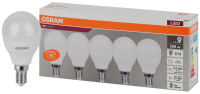 Лампа светодиодная LED 7 Вт E14 3000К 560Лм шарик 220 В (замена 60Вт) OSRAM упак 5 шт LEDVANCE 4058075578104