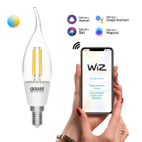 Лампа светодиодная диммируемая филаментная Gauss E14 4.5W 2000-6500K прозрачная 1280112 GAUSS