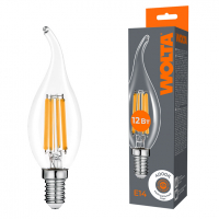 Лампа светодиодная филаментная WOLTA 12Вт 4000K Е14 свеча на ветру прозрачная WF-CT35-12W4KE14