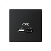 ARTGALLERY USB розетка A + тип-C 45Вт высокоскор.заряд. QC, PD, механизм, карбон Systeme Electric GAL001029