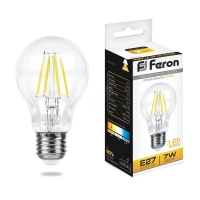 Лампа светодиодная LED 7вт Е27 теплый FILAMENT FERON LB-57 25569