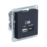 ATLASDESIGN USB РОЗЕТКА A + тип-C 45W высокоскор.заряд. QC, PD, механизм, КАРБОН Systeme Electric ATN001029
