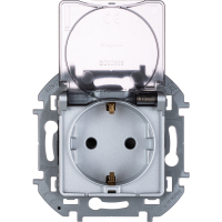 Розетка 2К+З IP 44 с откидной крышкой и шторками немецкий стандарт 16 А 250 В~ INSPIRIA алюминий Legrand/Daccord 673742
