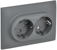 SKANDY Розетка 2-местная с заземлением без защитных шторок 16А в сборе SK-R08Gr серый IEK SK-R21-16-K03-F