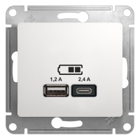 GLOSSA USB РОЗЕТКА A+С, 5В/2.4 А, 2х5В/1.2 А, механизм, БЕЛЫЙ Systeme Electric GSL000139