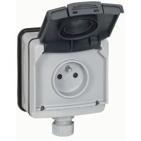 PLEXO Розетка с заземлением наружная серая IP66 Legrand 90466 090466