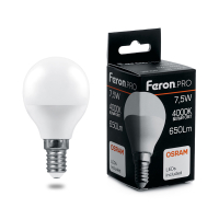 Лампа светодиодная LED 7.5вт Е14 белый матовый шар Feron.PRO FERON LB-1407 38072