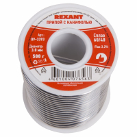Припой с канифолью, 500 г, 3.0 мм, (олово 60%, свинец 40%) REXANT 09-3393