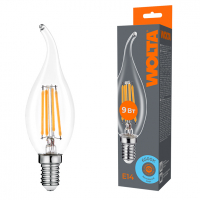 Лампа светодиодная филаментная WOLTA 9Вт 6500K Е14 свеча на ветру прозрачная WF-CT35-9W6KE14