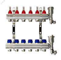 Коллекторная группа FHF-6RF set 6 контуров 1' х 3/4' с расходомерами, воздухоотводчиками и кронштейнами Ридан 088U0726R