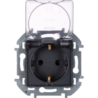 Розетка 2К+З IP 44 с откидной крышкой и шторками немецкий стандарт 16 А 250 В~ INSPIRIA антрацит Legrand 673743