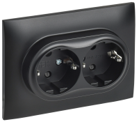 SKANDY Розетка 2-местная с заземлением с защитными шторками 16А в сборе SK-R07Bl черный IEK SK-R24-16-K02-F