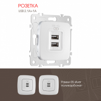 Розетка USB 2.1А+1А Arte Milano 205.46-1.silver