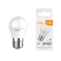 Лампа светодиодная Gauss Basic E27 5.5W 3000K шар белый 30532162