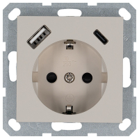 Розетка SHUKO с USB A+C с защитными шторками 16A 250V 2P+T USB 25W, цвет Тауп Jasmart G5501USB-25T