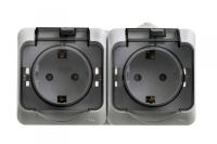 ЭТЮД Розетка двойная наружная с заземлением со шторками IP44 серая Systeme Electric PA16-244C