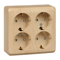 ЭТЮД Розетка четырехместная наружная с заземлением со шторками 16А 250B сосна Systeme Electric PA16-208D