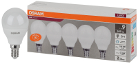 Лампа светодиодная LED 7 Вт E14 6500К 560Лм шарик 220 В (замена 60Вт) OSRAM упак 5 шт LEDVANCE 4058075578166