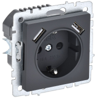 BRITE Розетка 1 пост с заземлением с защитными шторками 16А с USB A+A 5В 3.1А РЮш10-2-БрГ графит IEK BR-R14-16-U21-D31-K53