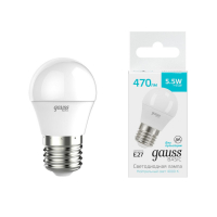 Лампа светодиодная Gauss Basic E27 5.5W 4000K шар белый 30532262