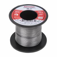 Припой без канифоли ПОС-61, 100 г, 1.0 мм, (олово 61%, свинец 39%) REXANT 09-3121