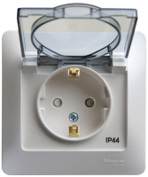 GLOSSA Розетка с заземлением со шторками с крышкой IP44 перламутр в сборе Systeme Electric GSL000648