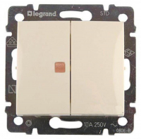 Переключатель двухклавишный Legrand Valena 10A 250V с подсветкой cлоновая кость 774345