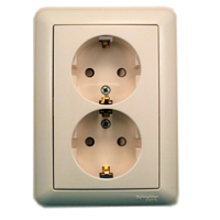 W59 Розетка двойная скрытая c заземлением 16А бежевая Systeme Electric RS16-255-28