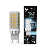 Лампа светодиодная Gauss G9 5.5W 4100К прозрачная 107009206 GAUSS