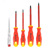 Набор отверток диэлектрических до 1000 В + тестер, 5 шт., PH + SL, CrV, 2к рукоятка СИБРТЕХ 12937