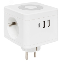 Тройник Куб 2 гнезда 2USB 2.4А+Type C + Ночник EKF UBA-CUB-T2-TC