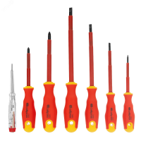 Набор отверток диэлектрических до 1000 В + тестер, 7 шт., PH + SL, CrV, 2к рукоятка СИБРТЕХ 12936