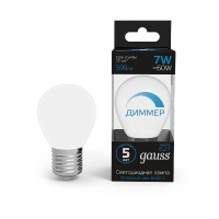 Лампа светодиодная диммируемая Gauss E27 7W 6500K шар матовый 105102307-D GAUSS
