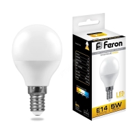 Лампа светодиодная LED 5вт Е14 теплый шар FERON LB-38 25402