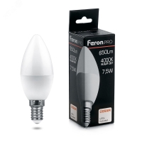 Лампа светодиодная LED 7.5вт Е14 белый матовая свеча Feron.PRO FERON LB-1307 38054