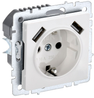 BRITE Розетка 1 пост с заземлением с защитными шторками 16А с USB A+A 5В 3.1А РЮш10-2-БрБ белый IEK BR-R14-16-U21-D31-K01