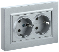 BRITE Розетка двойная с заземлением с защитными шторками 16А в сборе РСш12-3-БрС сталь IEK BR-R24-16-K46-F