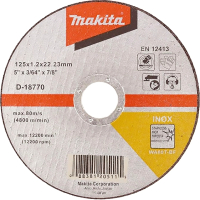 Диск абразивный отрезной для стали/нержавеющей стали плоский WA60T, 125х1.2х22.23 Makita D-18770