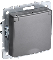 BRITE Розетка с заземлением с защитными шторками и крышкой 16А IP20 РСбш10-3-БрС сталь IEK BR-R16-16-K46